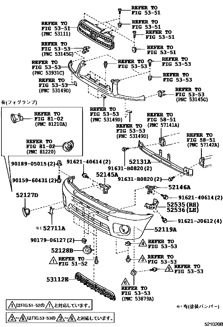 Toyota RAV4 前保险杠及附件 EPC diagram — 521020B