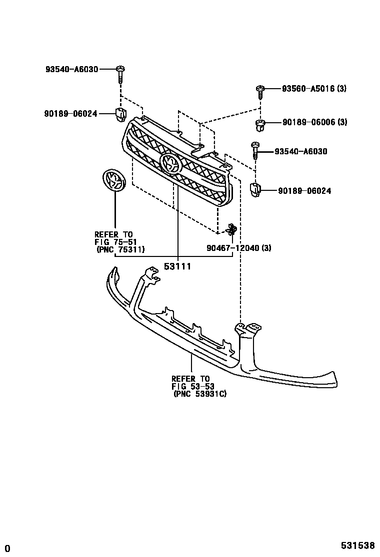 Toyota RAV4 radiator grille EPC diagram — 531538
