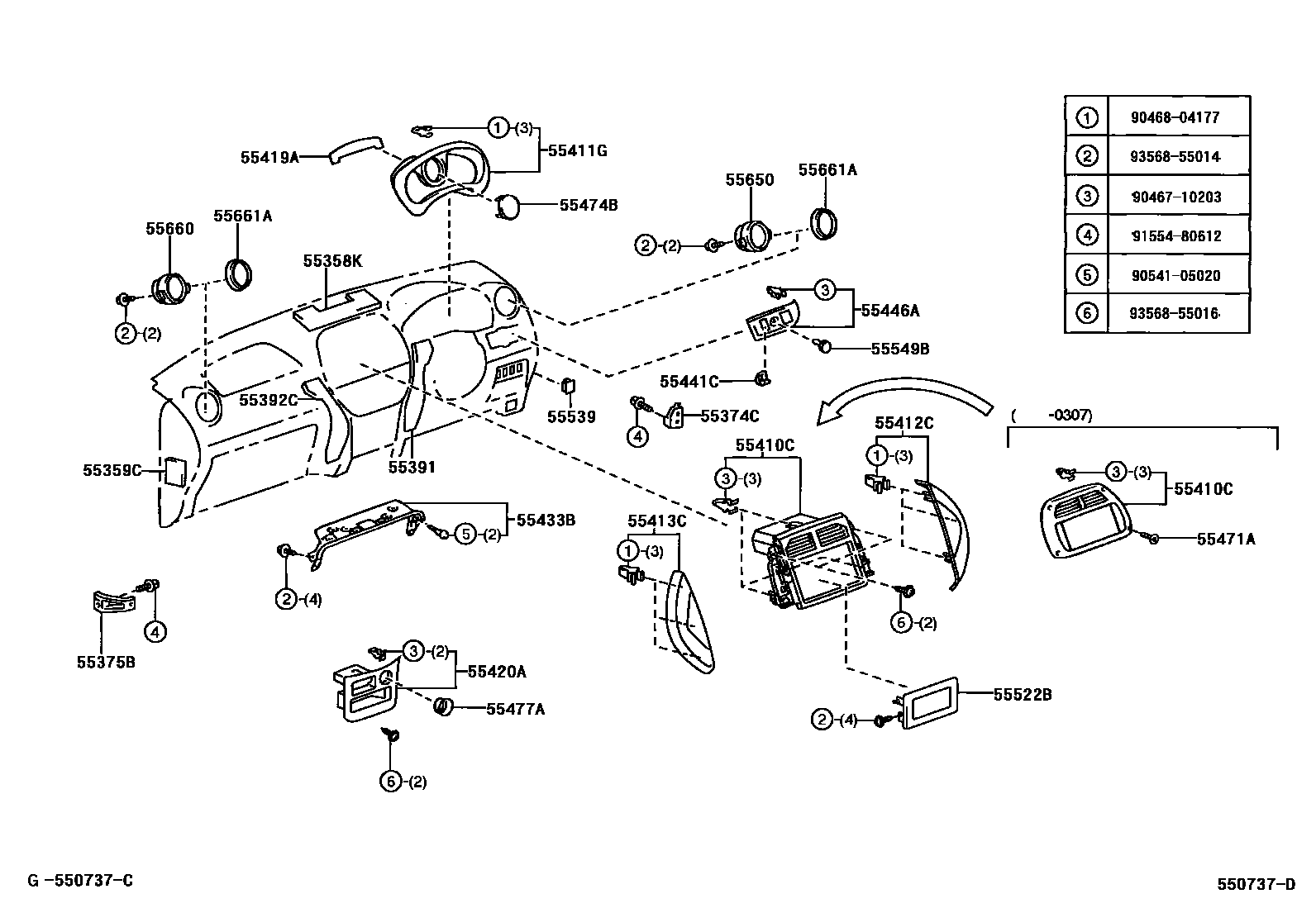 Toyota RAV4 仪表板和手套箱 EPC diagram — 550737D