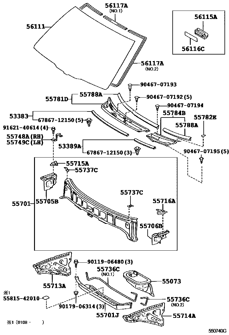 Toyota RAV4 前围板和挡风玻璃 EPC diagram — 550740G