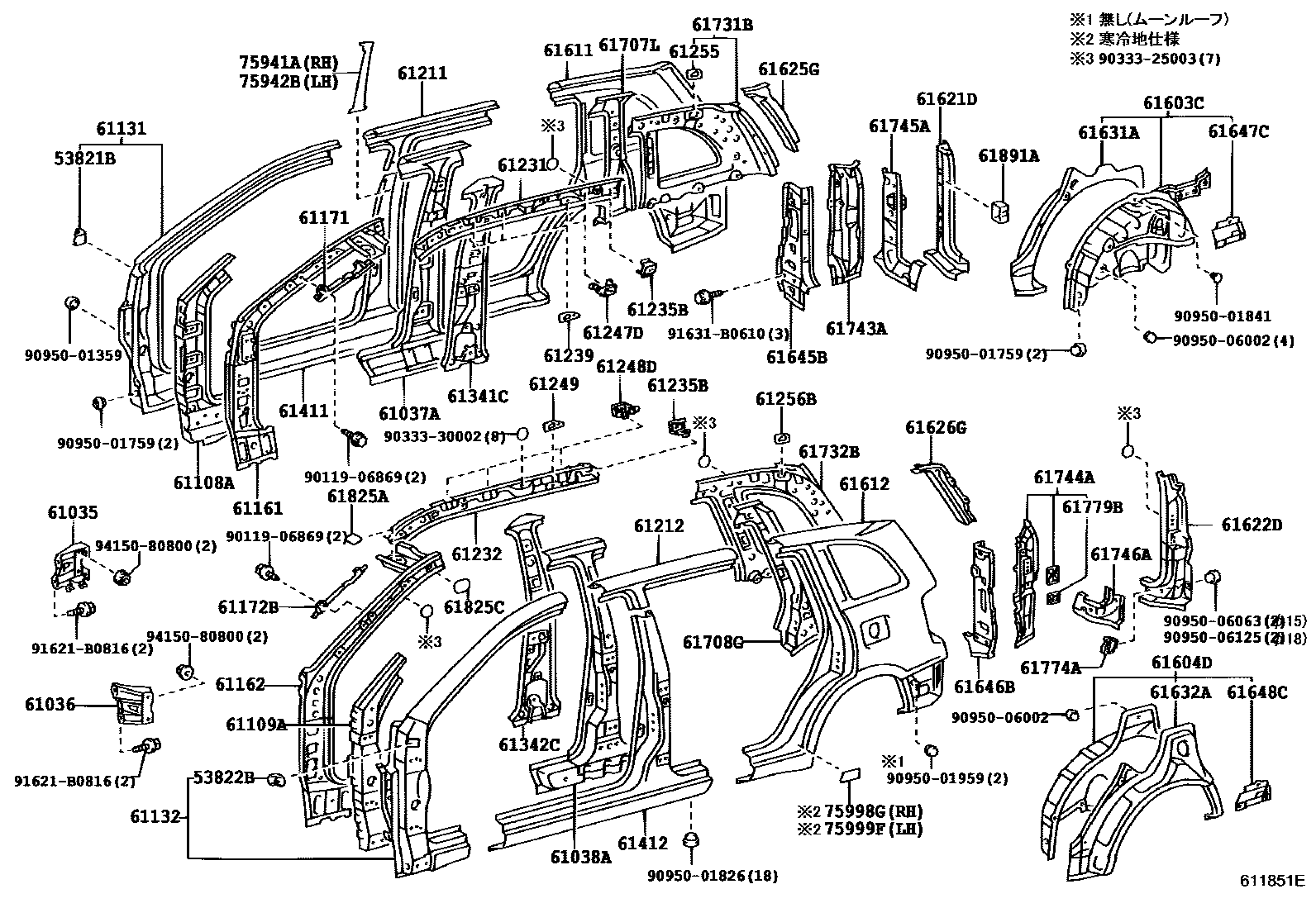 Toyota RAV4 侧梁 EPC diagram — 611851E