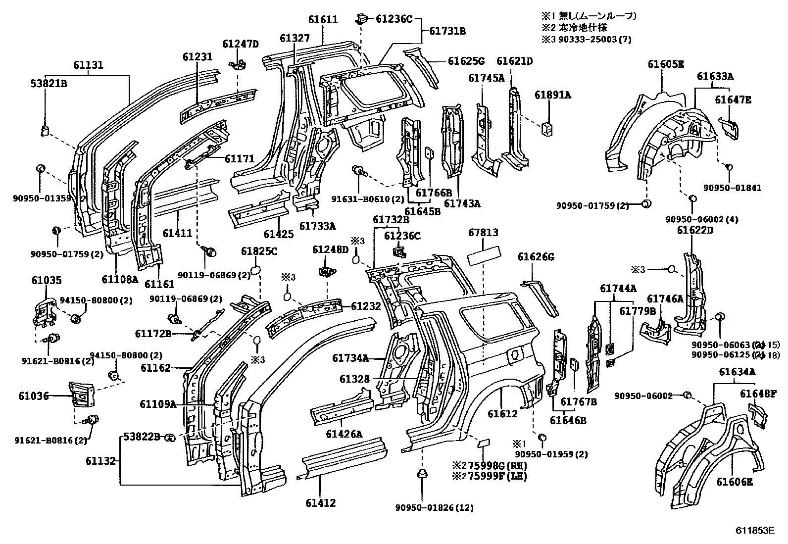 Toyota RAV4 侧梁 EPC diagram — 611853E