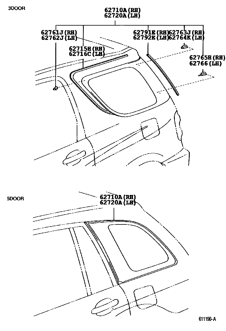 Toyota RAV4 侧窗 EPC diagram — 611190A