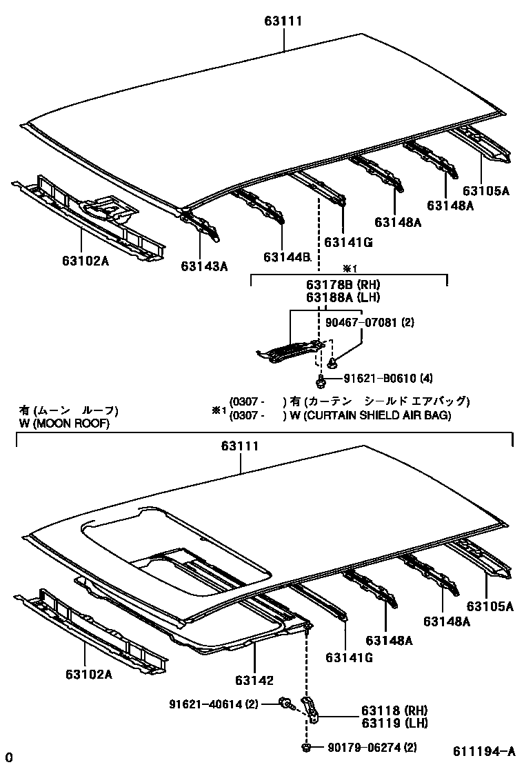 Toyota RAV4 天窗板和背板 EPC diagram — 611194A