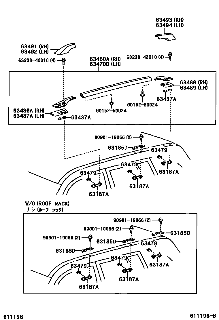 Toyota RAV4 天窗板和背板 EPC diagram — 611196B