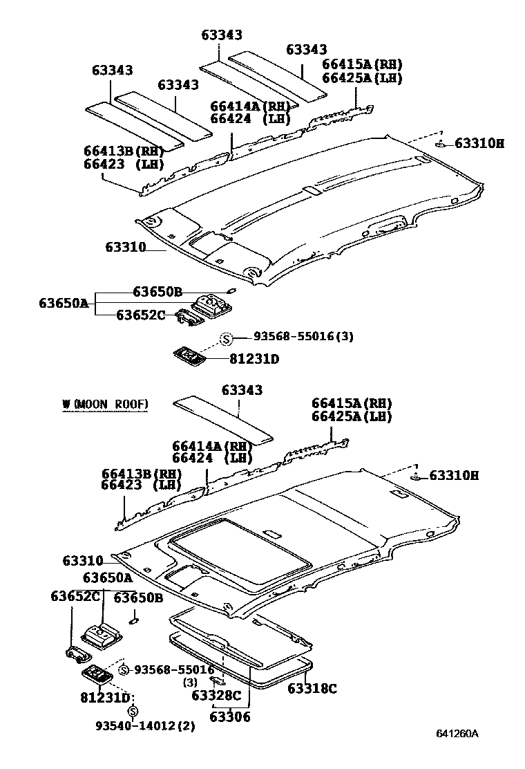 Toyota RAV4 车顶内衬和消声垫 EPC diagram — 641260A