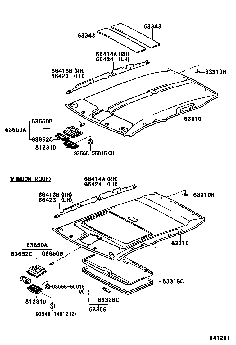 Toyota RAV4 车顶内衬和消声垫 EPC diagram — 641261