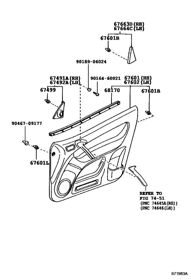 Toyota RAV4 前门板和前门玻璃 EPC diagram — 671983A