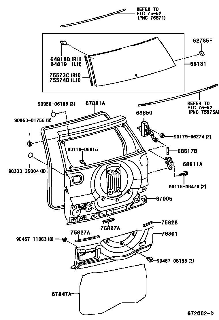 Toyota RAV4 背门板和背门玻璃 EPC diagram — 672002D