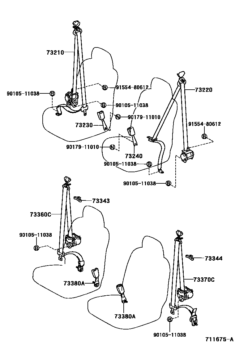 Toyota RAV4 seat belt EPC diagram — 711675A