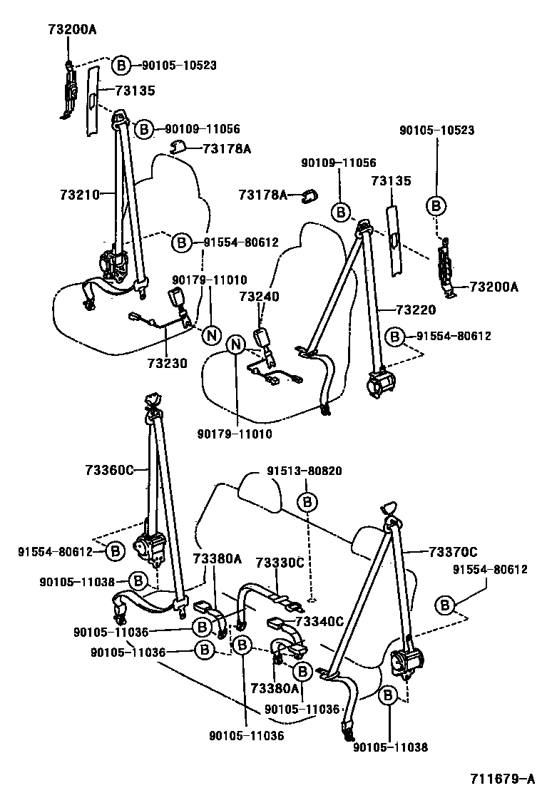 Toyota RAV4 seat belt EPC diagram — 711679A