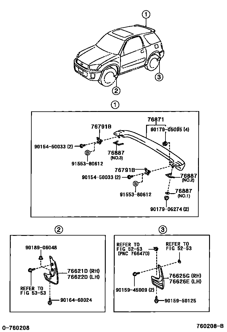 Toyota RAV4 扰流板和侧挡泥板 EPC diagram — 760208B