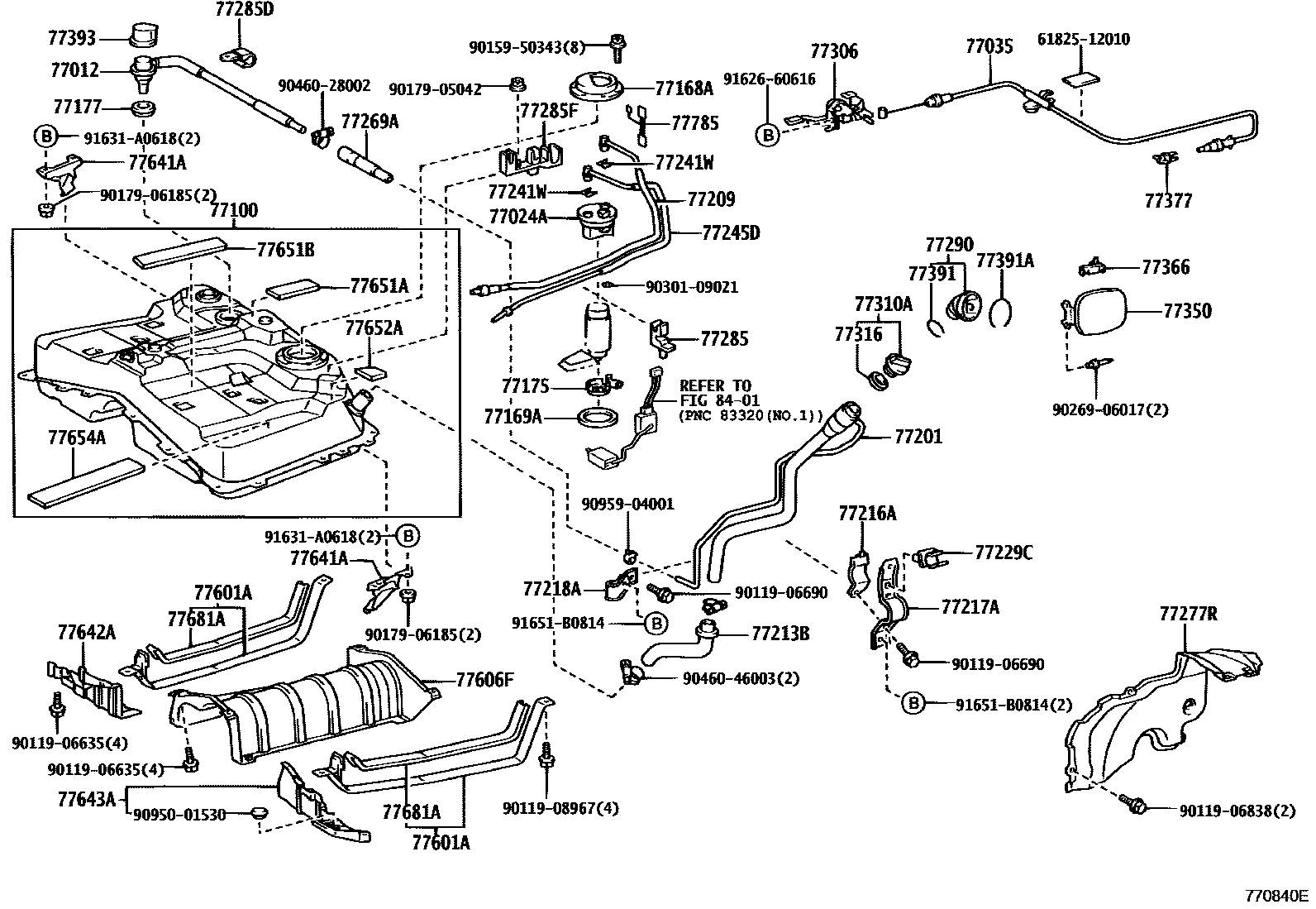 Toyota RAV4 燃油箱和燃油管 EPC diagram — 770840E