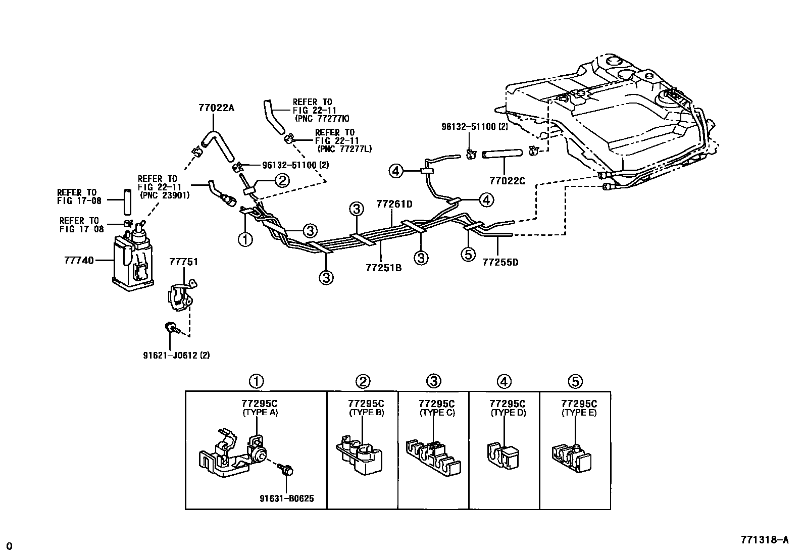 Toyota RAV4 燃油箱和燃油管 EPC diagram — 771318A