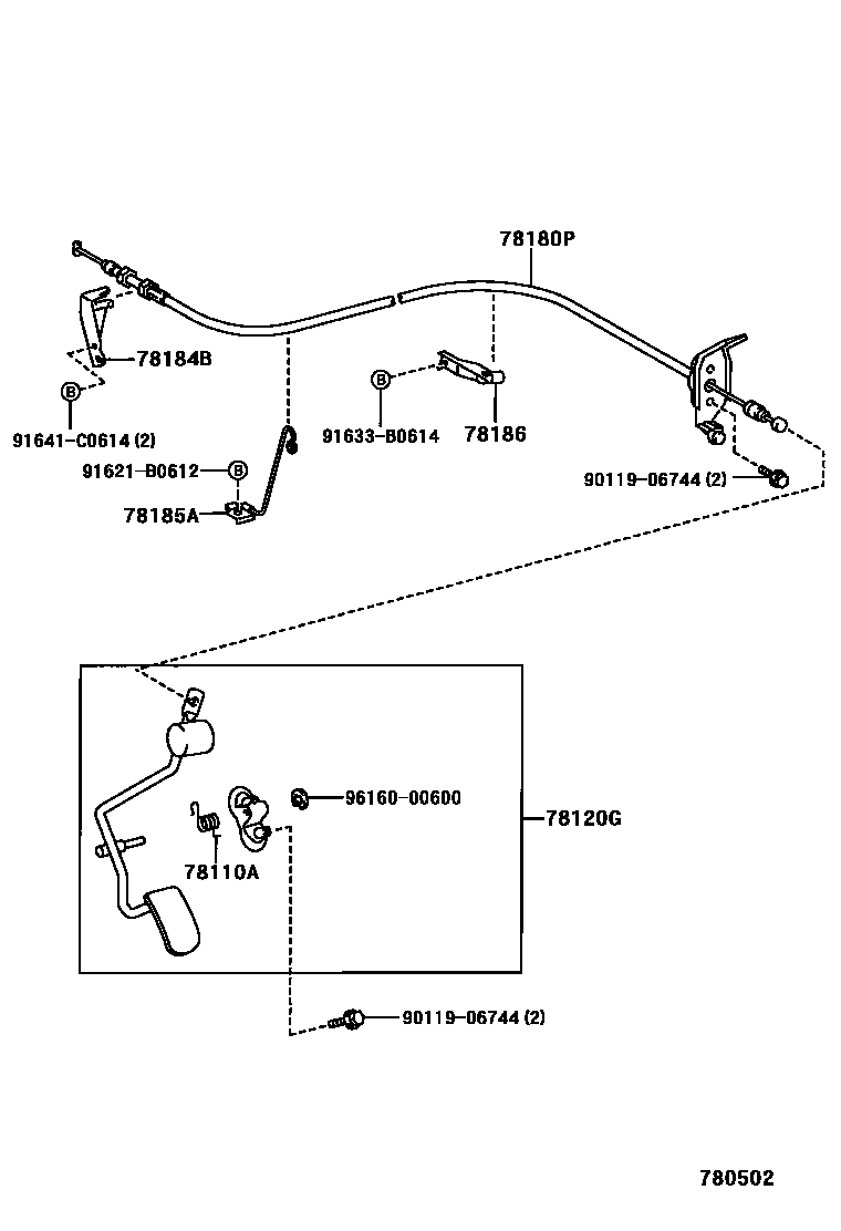 Toyota RAV4 accelerator pedal connecting rod EPC diagram — 780502