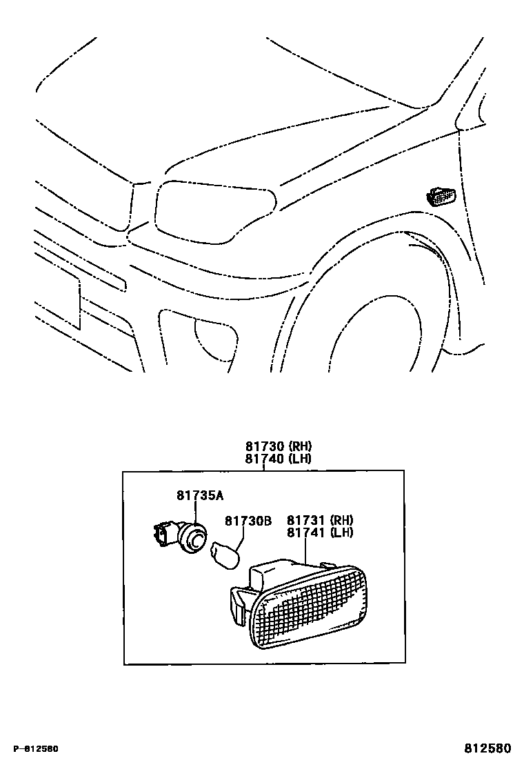 Toyota RAV4 Side Turn Signal & Outer Mirror Lamp EPC diagram — 812580