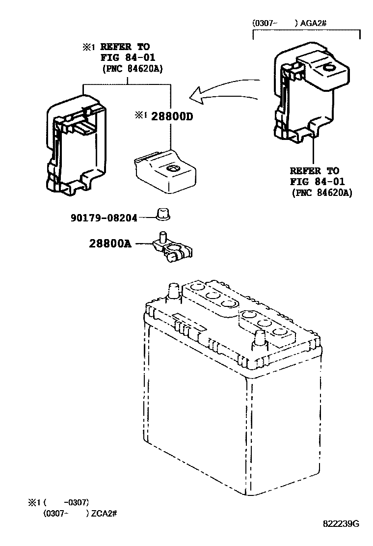 Toyota RAV4 蓄电池和蓄电池电缆 EPC diagram — 822239G