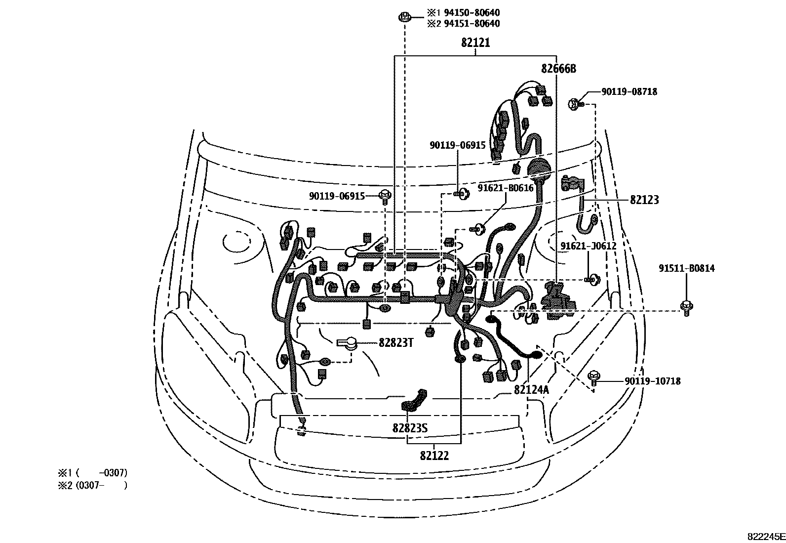 Toyota RAV4 线束和卡夹 EPC diagram — 822245E