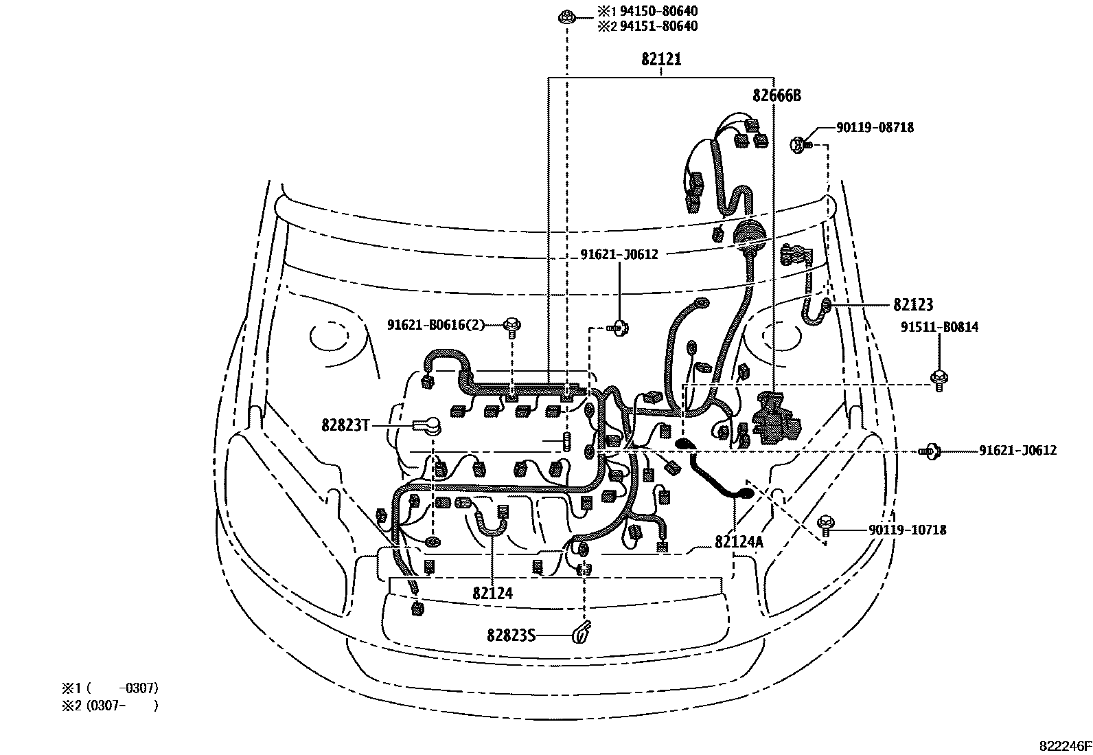 Toyota RAV4 线束和卡夹 EPC diagram — 822246F