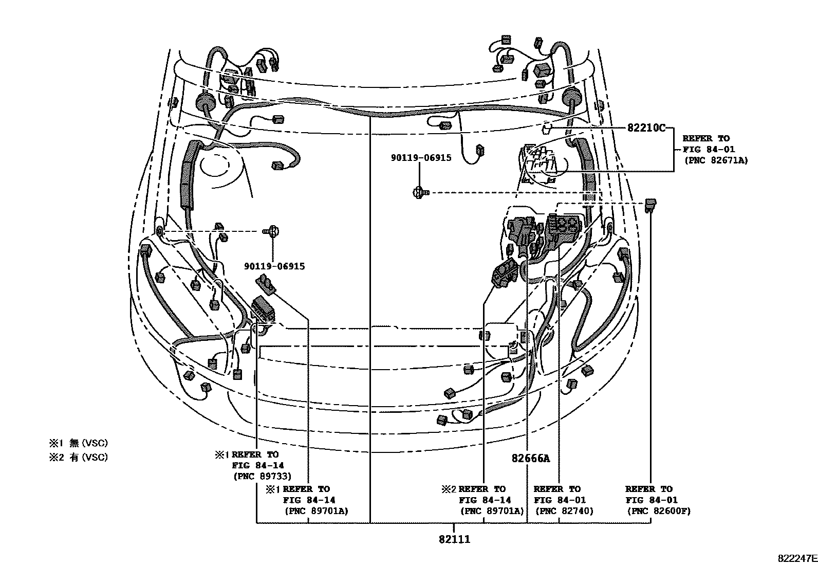 Toyota RAV4 线束和卡夹 EPC diagram — 822247E