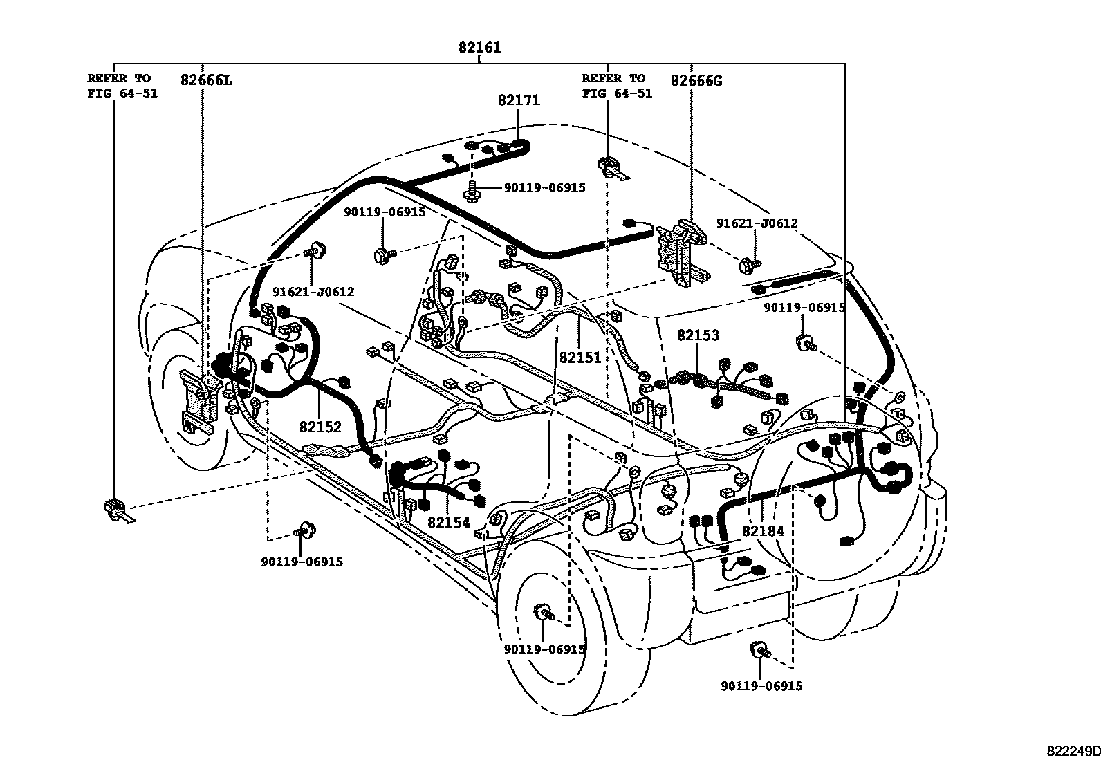 Toyota RAV4 线束和卡夹 EPC diagram — 822249D