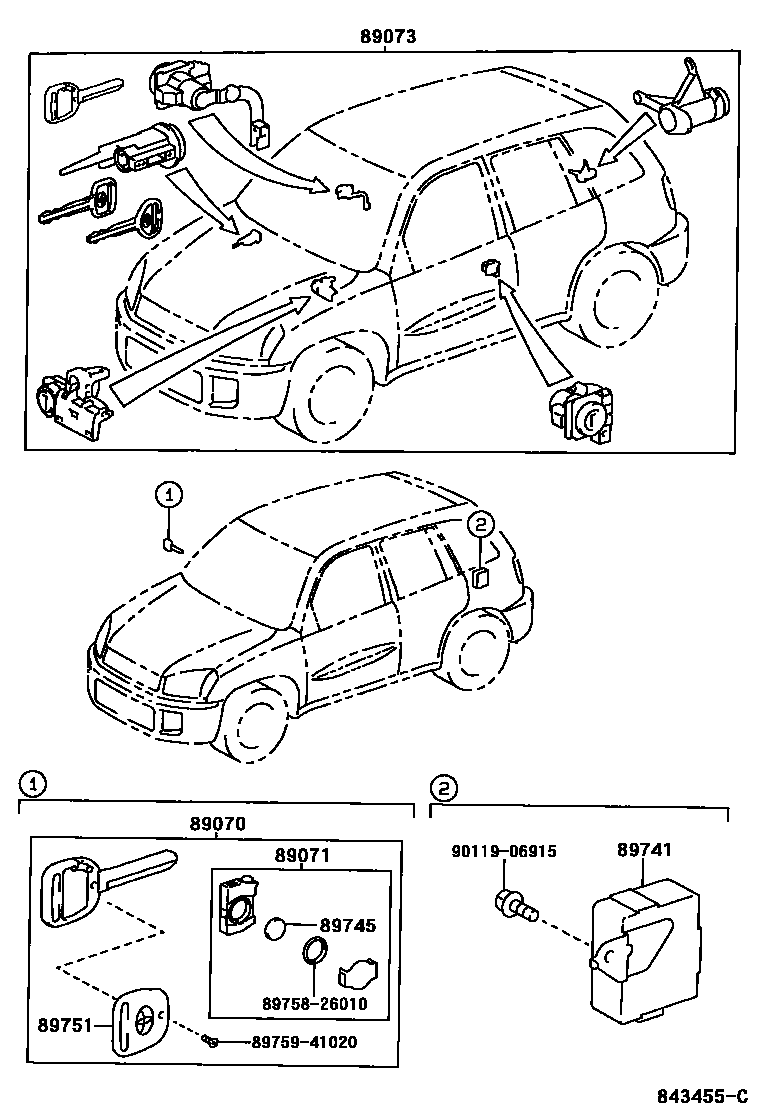 Toyota RAV4 遥控门锁 EPC diagram — 843455C