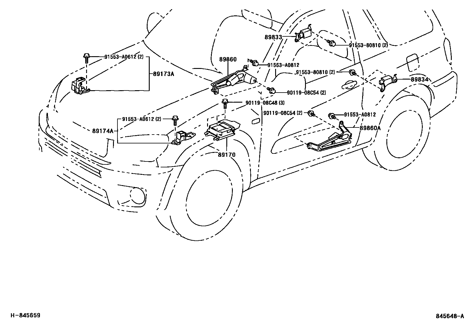 Toyota RAV4 空气囊 EPC diagram — 845648A