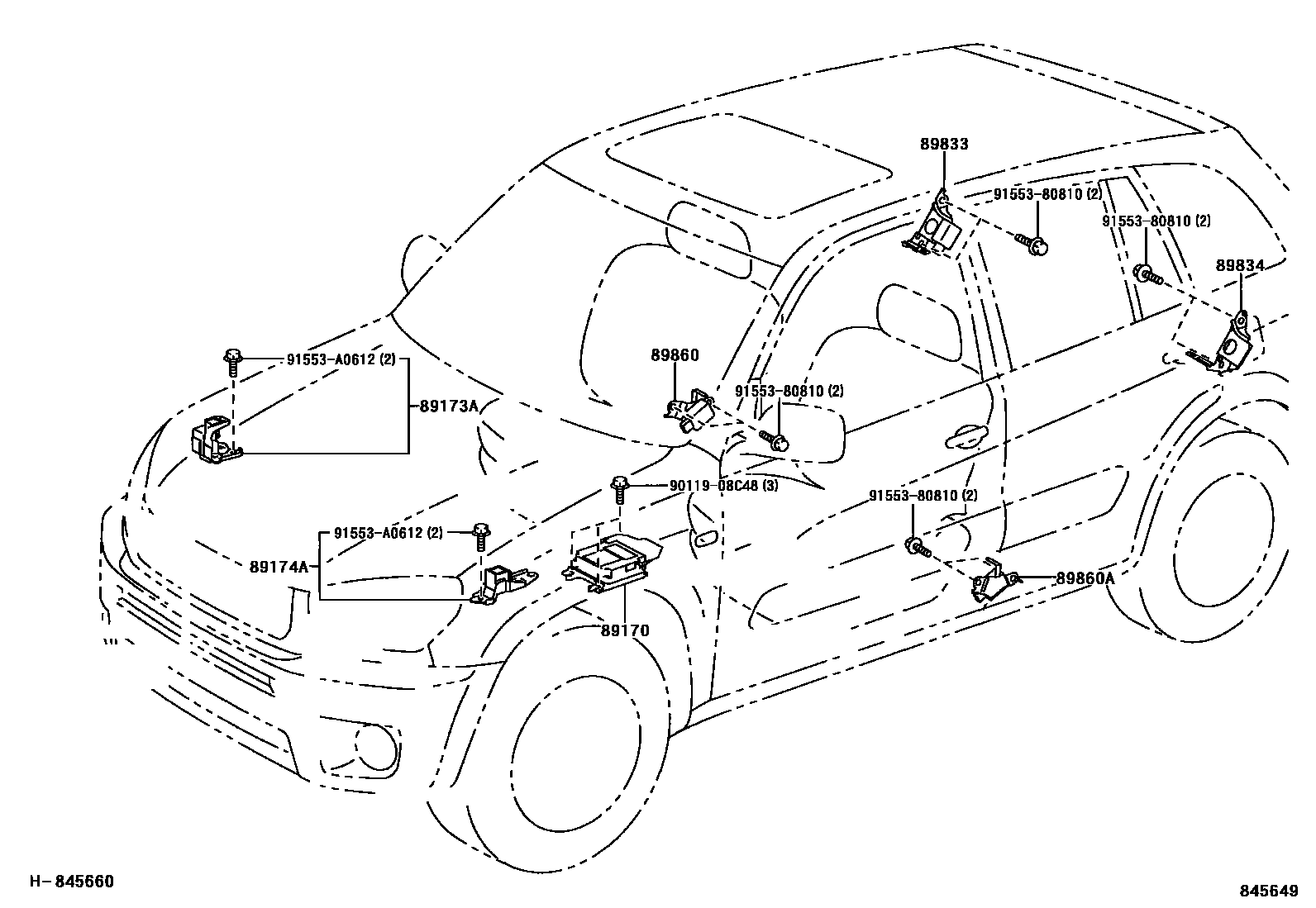 Toyota RAV4 空气囊 EPC diagram — 845649