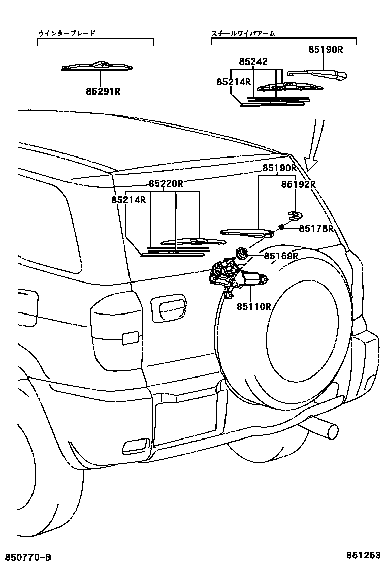 Toyota RAV4 后刮水器 EPC diagram — 851263