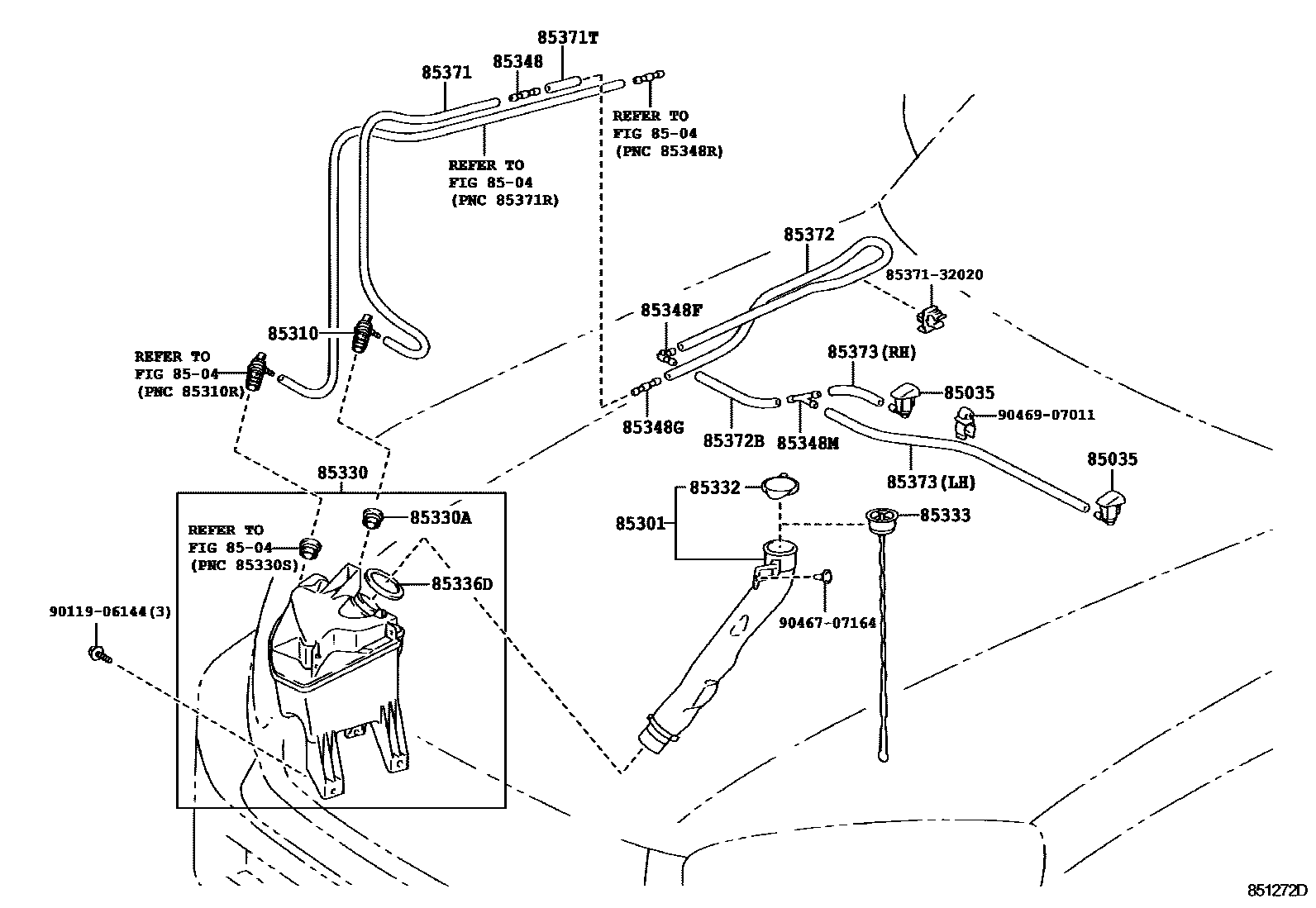 Toyota RAV4 挡风玻璃清洗器 EPC diagram — 851272D