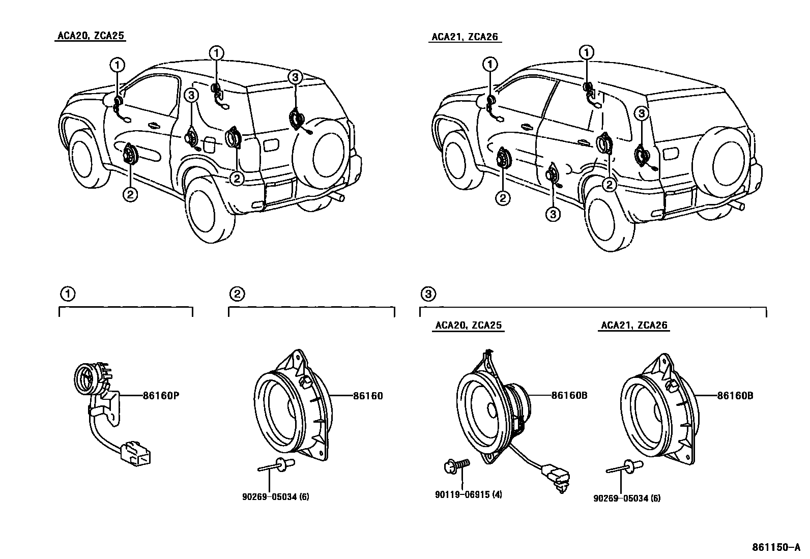 Toyota RAV4 扬声器 EPC diagram — 861150A