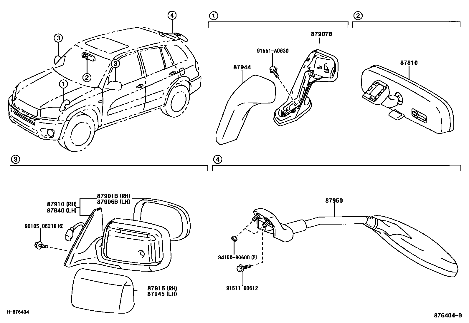 Toyota RAV4 后视镜 EPC diagram — 876404B
