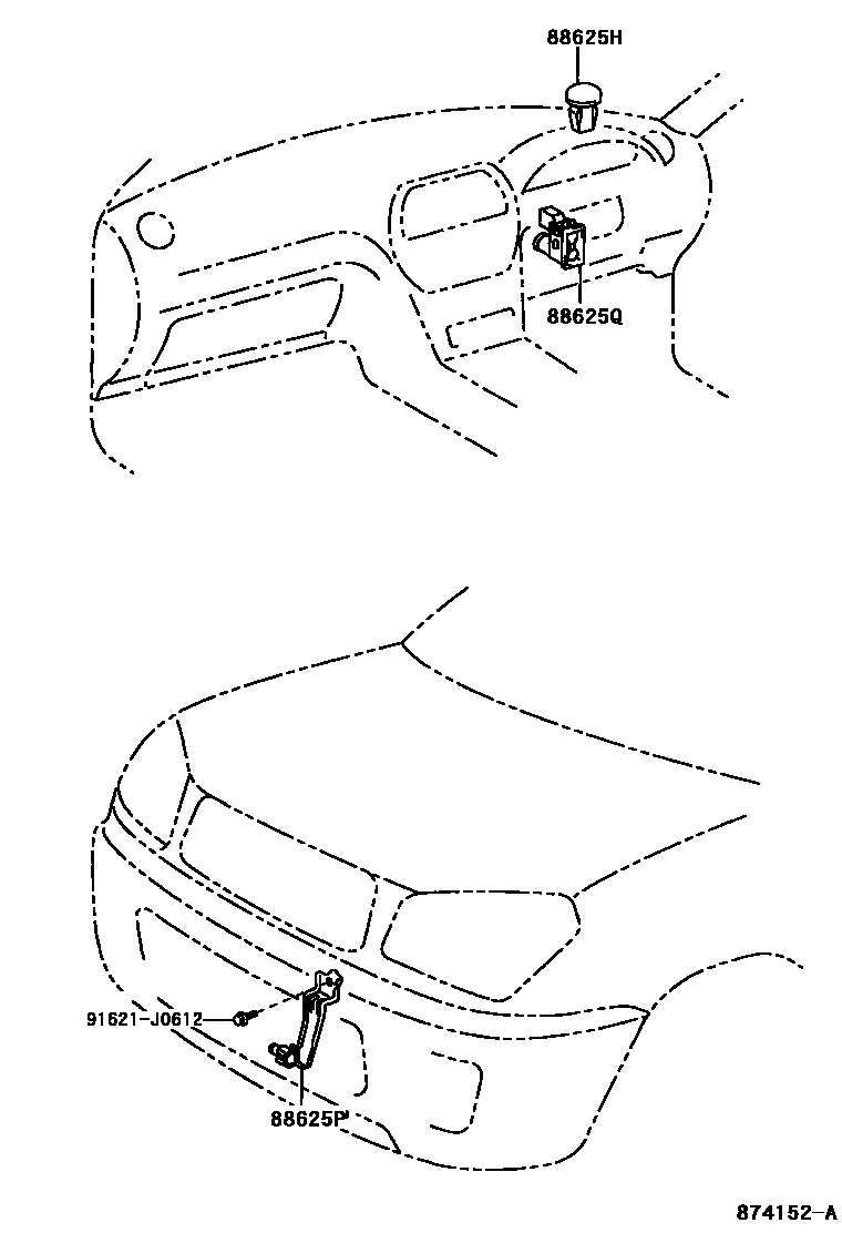 Toyota RAV4 暖风和空调系统 - 控制器和风管 EPC diagram — 874152A