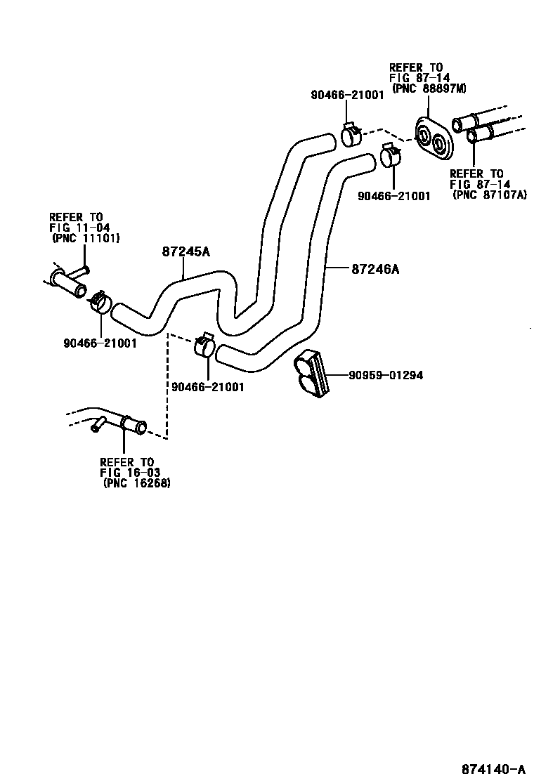 Toyota RAV4 暖风和空调系统 - 水管 EPC diagram — 874140A