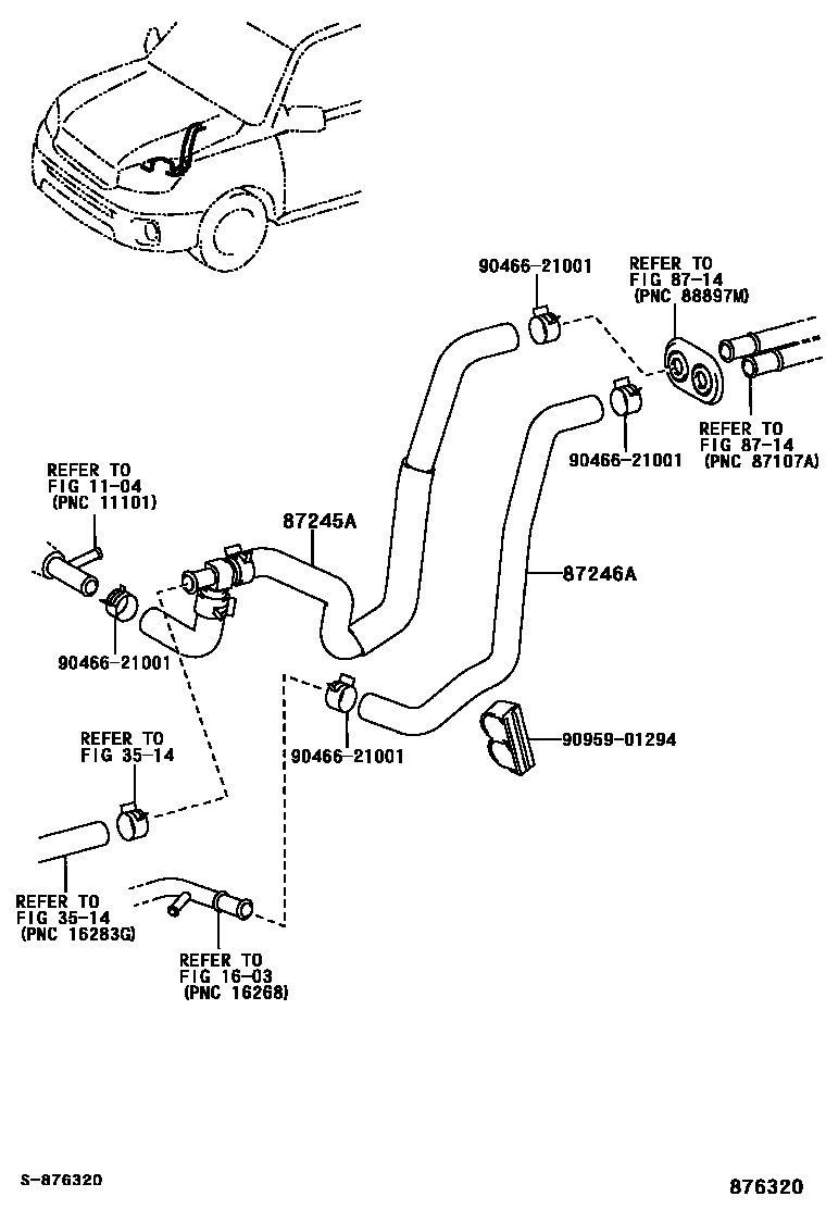 Toyota RAV4 暖风和空调系统 - 水管 EPC diagram — 876320