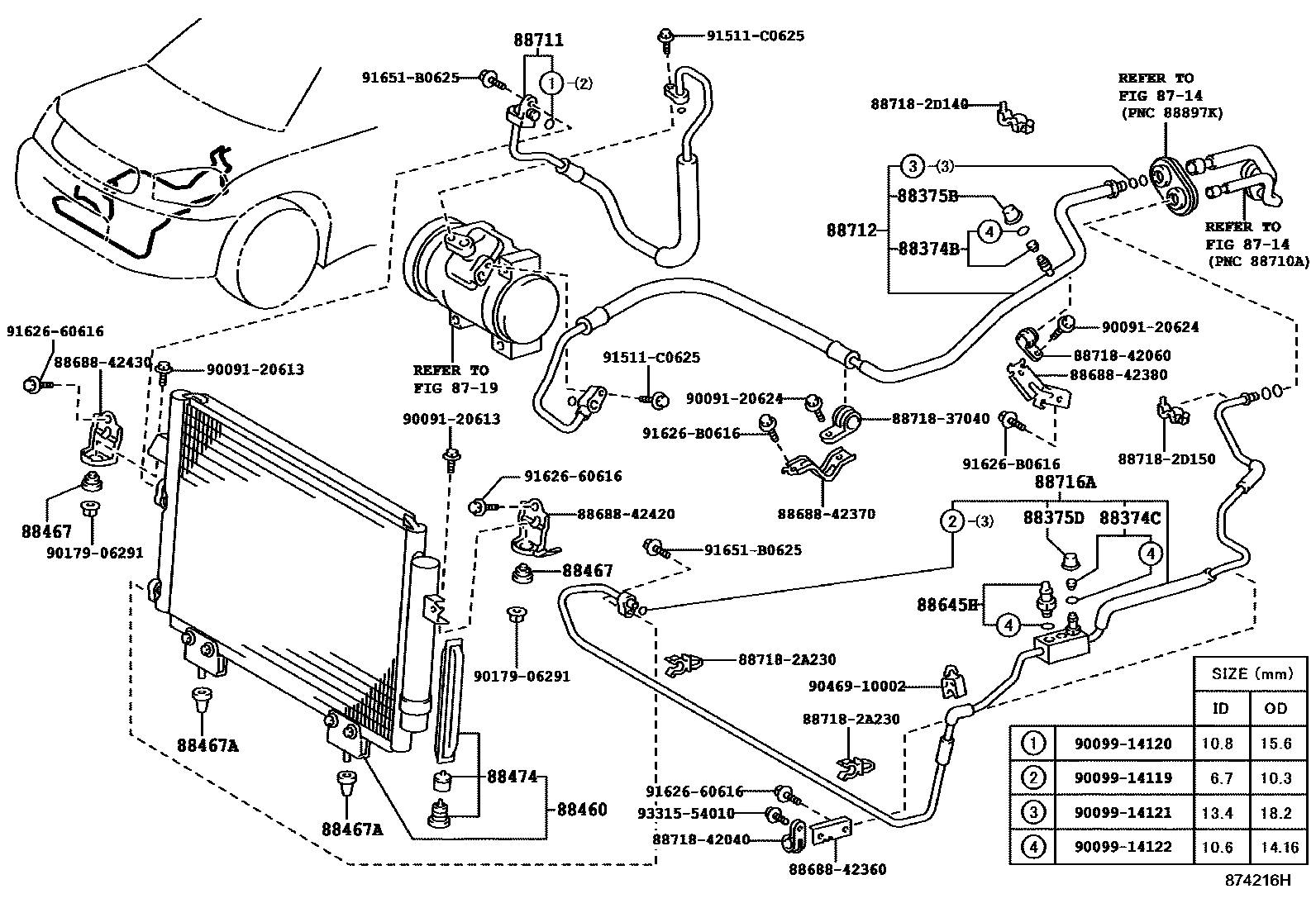 Toyota RAV4 Heating & Air Conditioning - Cooler Piping EPC diagram — 874216H