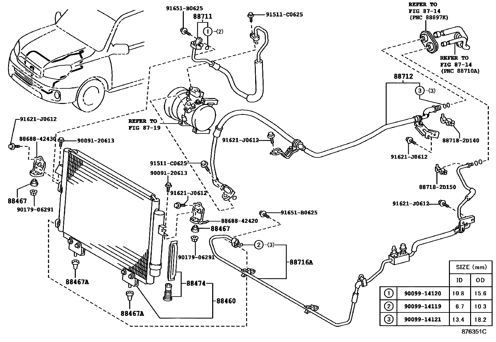 Toyota RAV4 Heating & Air Conditioning - Cooler Piping EPC diagram — 876351C
