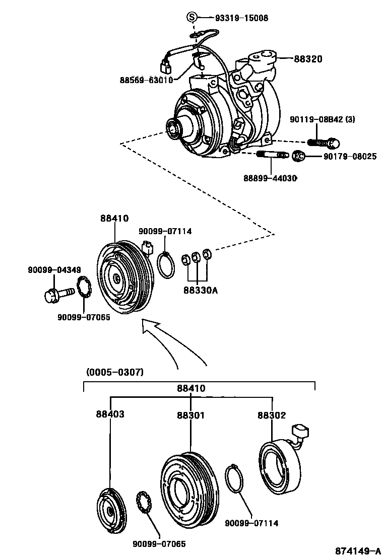 Toyota RAV4 Heating & Air Conditioning - Compressor EPC diagram — 874149A