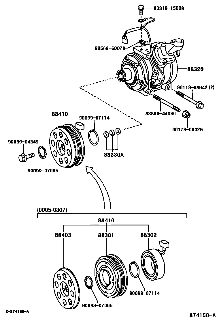 Toyota RAV4 Heating & Air Conditioning - Compressor EPC diagram — 874150A