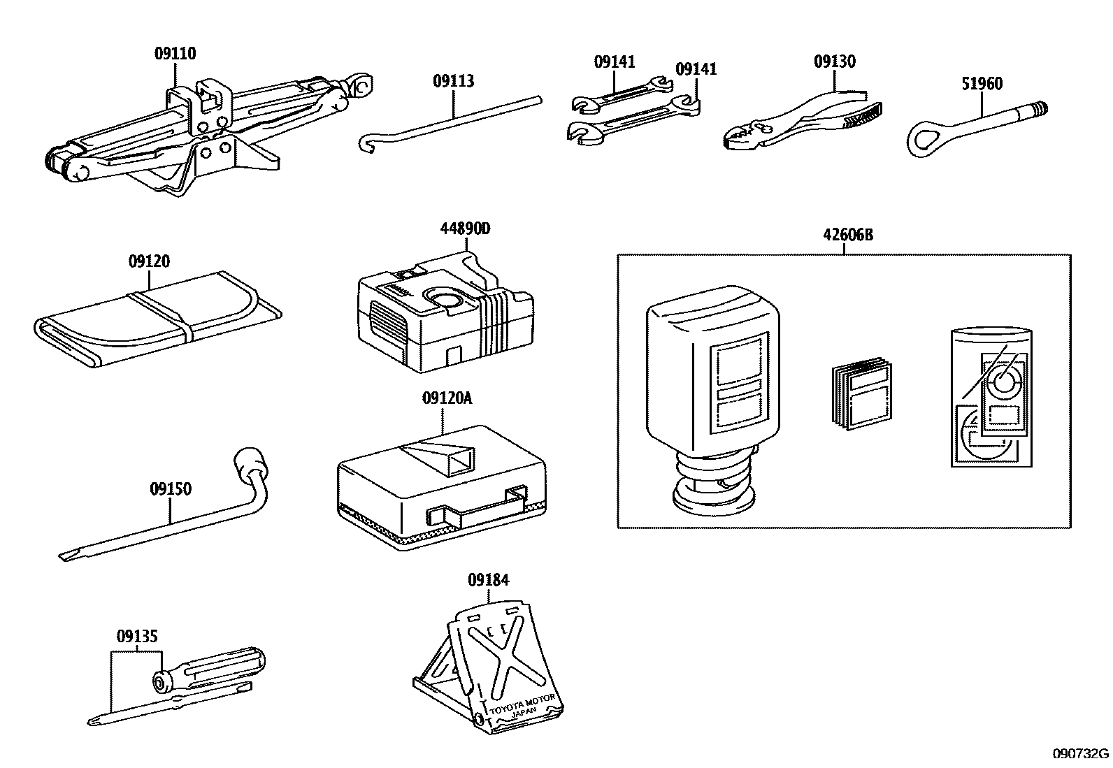 Toyota RAV4 Standard Tools EPC diagram — 090732G