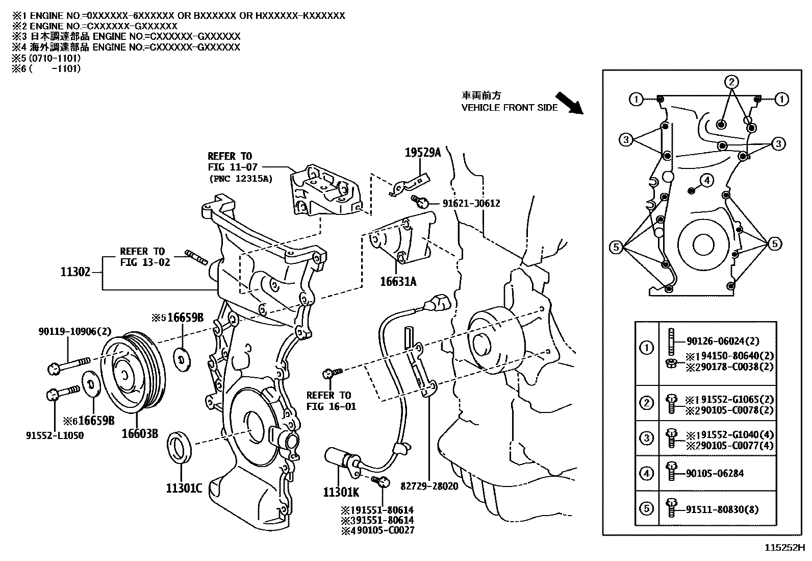 Toyota RAV4 Timing Gear Cover & Rear End Plate EPC diagram — 115252H