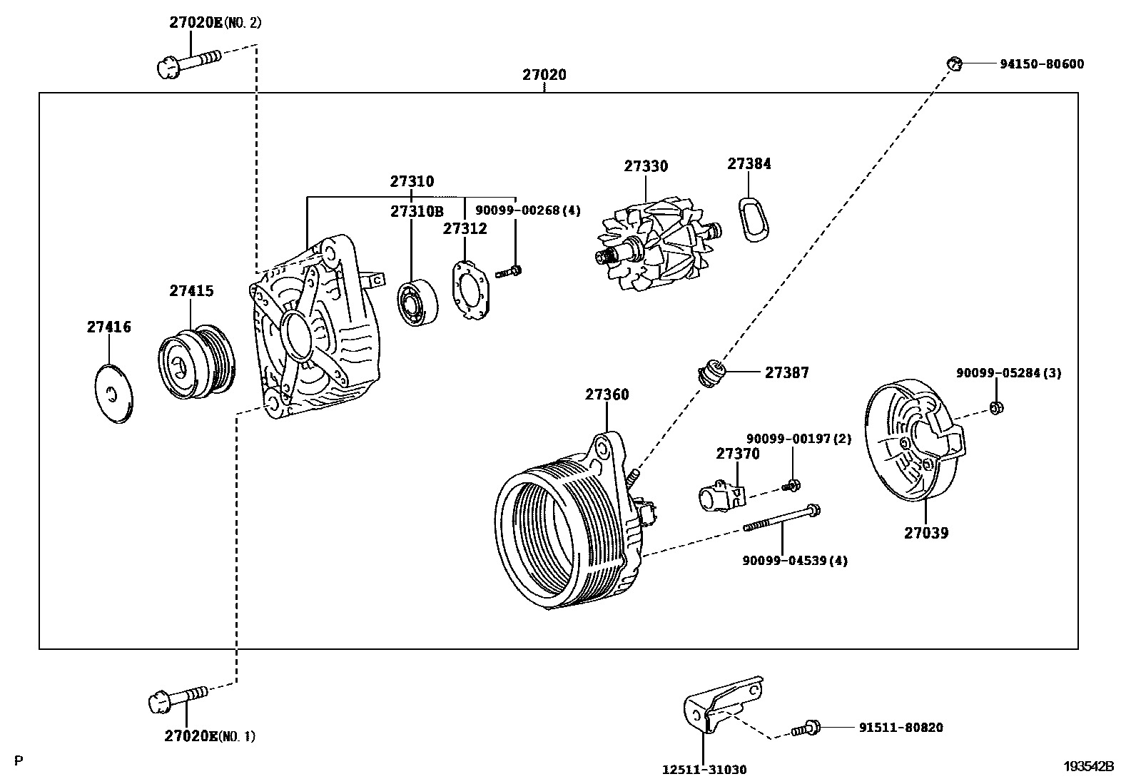 Toyota RAV4 Alternator EPC diagram — 193542B