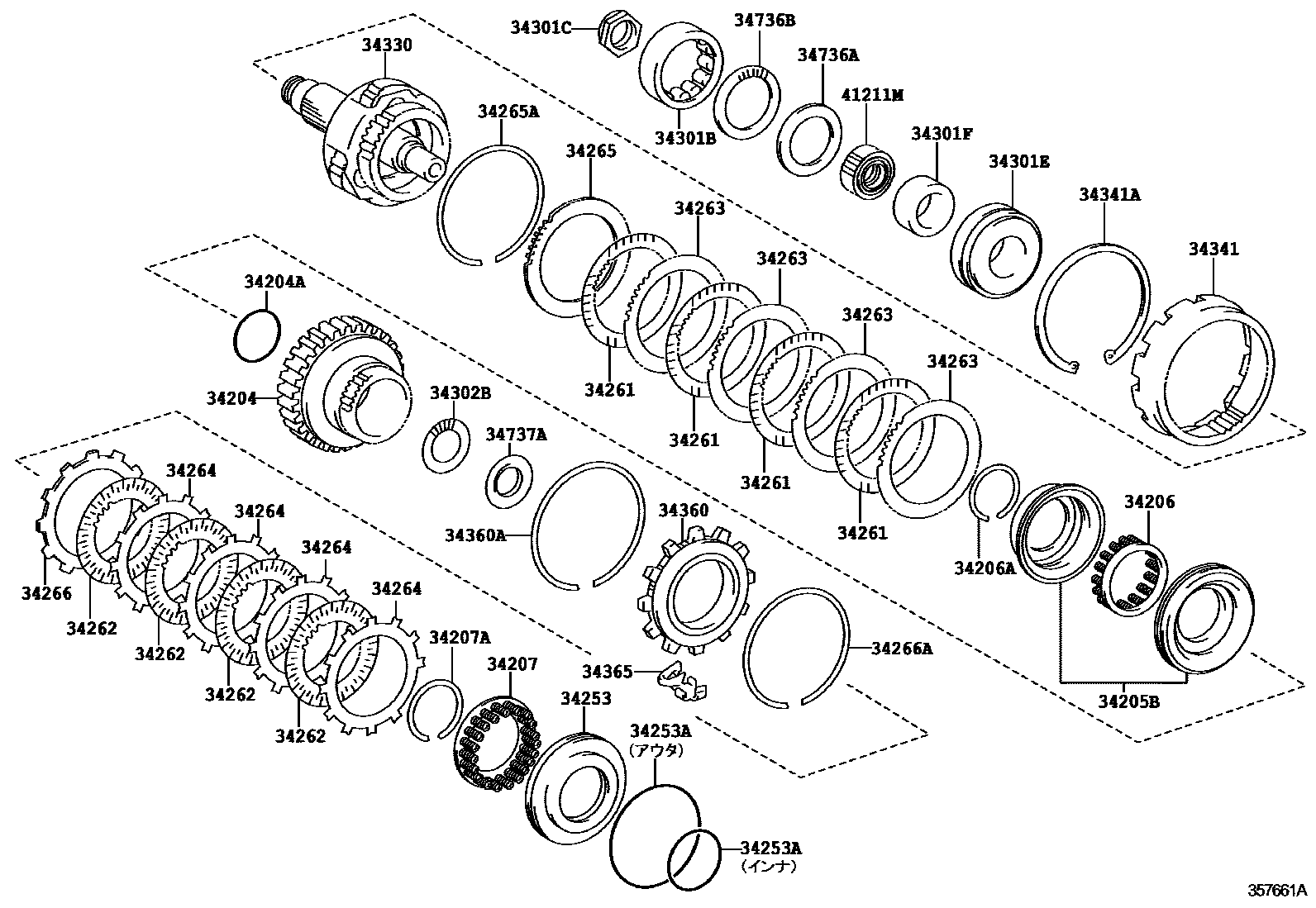 Toyota RAV4 超速档齿轮(ATM) EPC diagram — 357661A