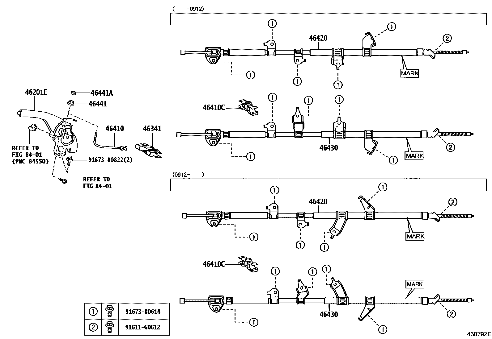 Toyota RAV4 Parking Brake & Cable EPC diagram — 460792E