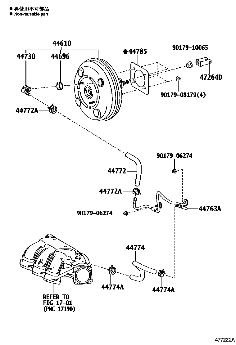 Toyota RAV4 制动助力器和真空管 EPC diagram — 477221A