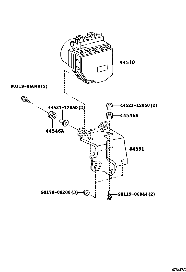 Toyota RAV4 制动配管和卡箍 EPC diagram — 476478C