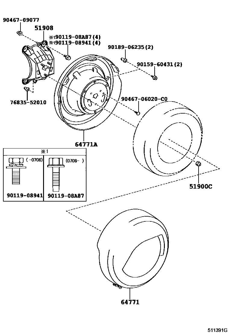 Toyota RAV4 Spare tire rack EPC diagram — 511391G