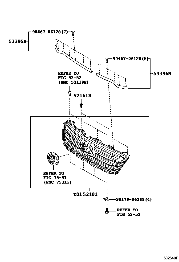 Toyota RAV4 radiator grille EPC diagram — 532649F