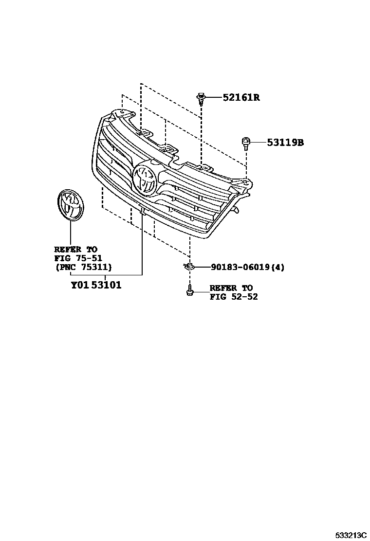 Toyota RAV4 radiator grille EPC diagram — 533213C