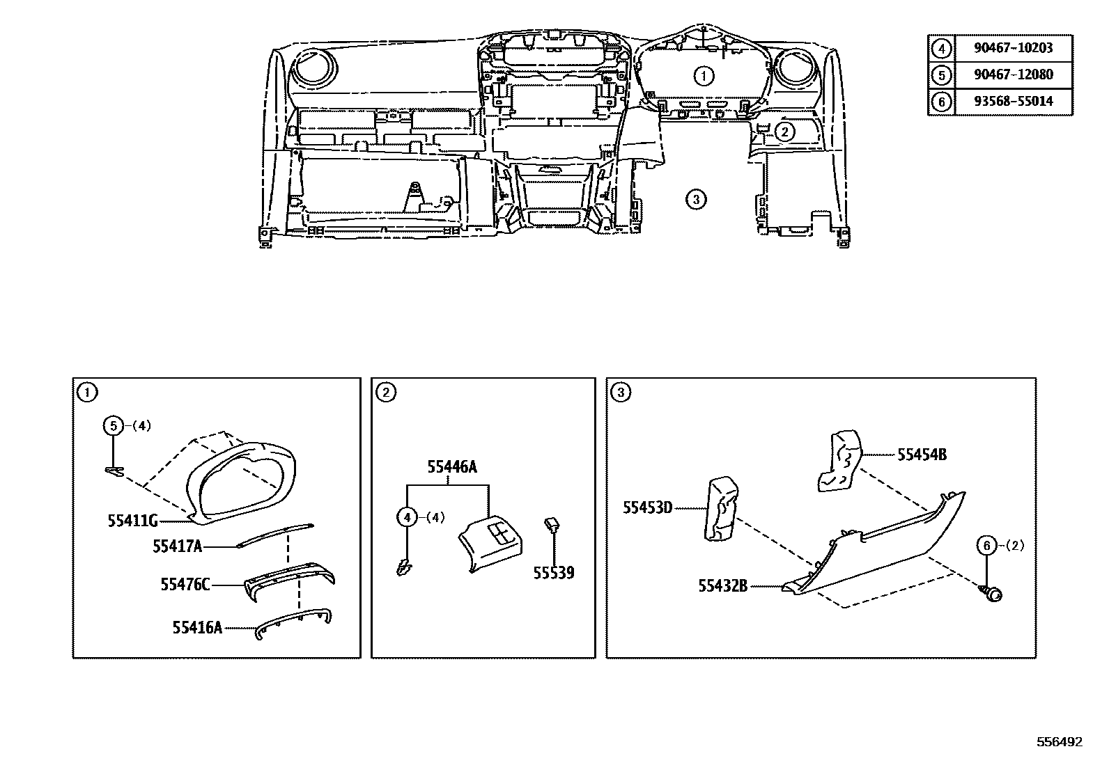 Toyota RAV4 仪表板和手套箱 EPC diagram — 556492